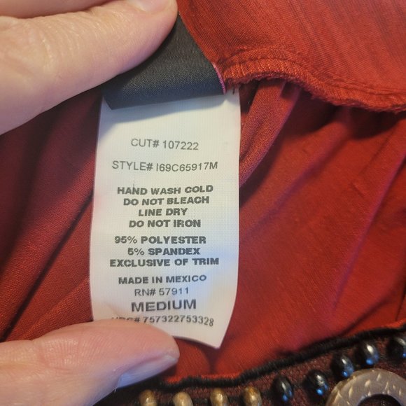 Beaded Embellished V-Neck Short Sleeve Blouse By Wrapper. Size Med - Picture 9 of 9